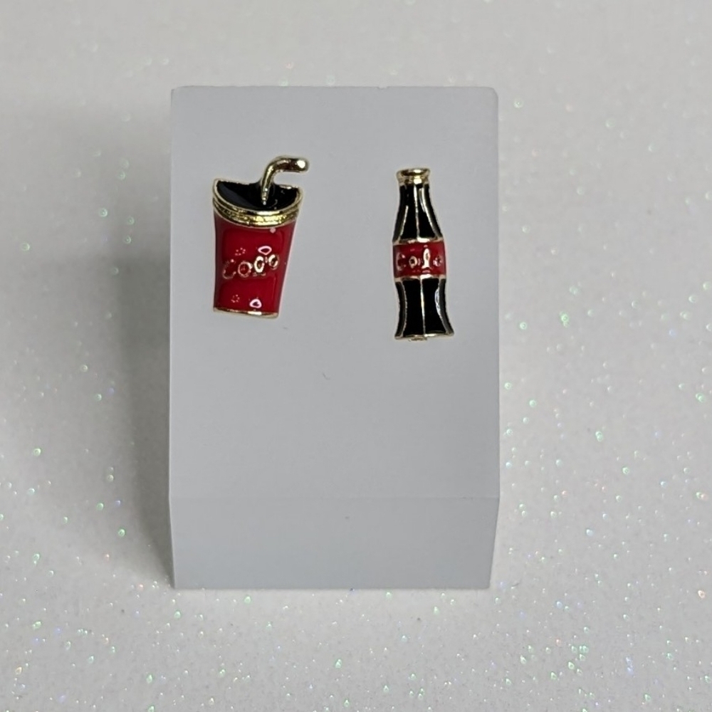 Coke Stud Asymmetrical Earrings Bottle and Fountain Drink